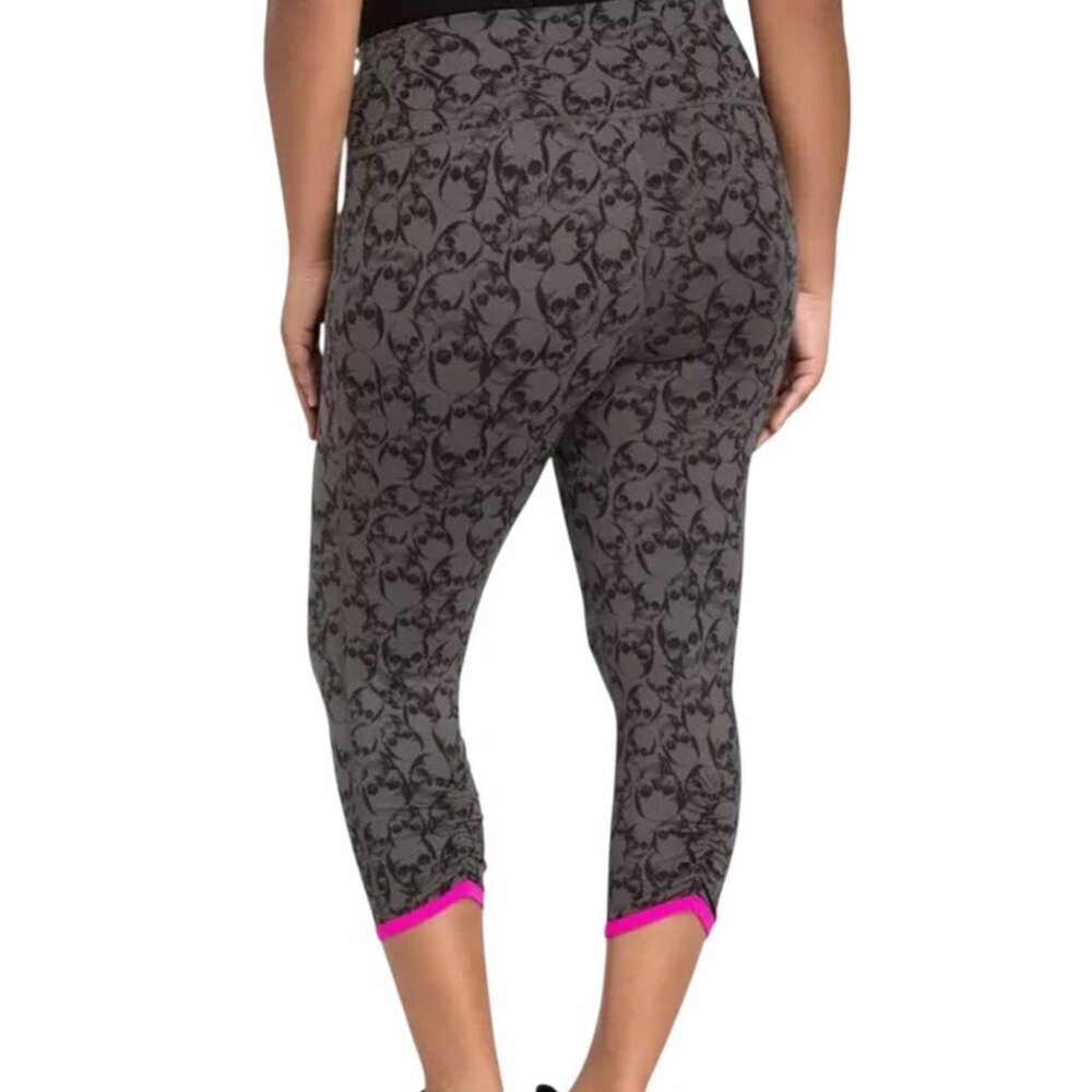 Torrid Active Skull Print Pink Trim Cropped Legging - Picture 2 of 9